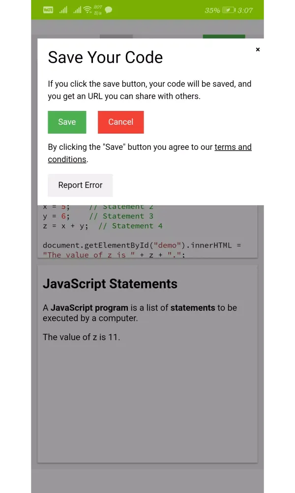 Captures d'écran de W3schools