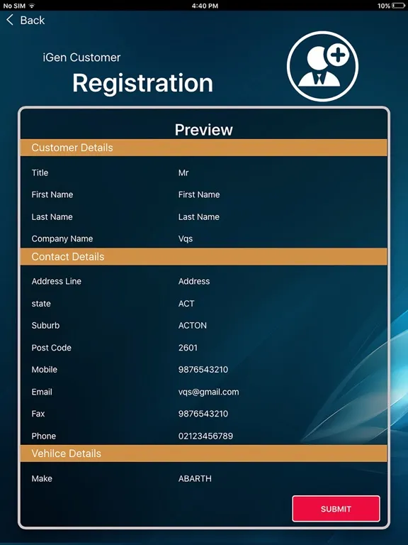 iGen Customer Registration iPad 应用截图