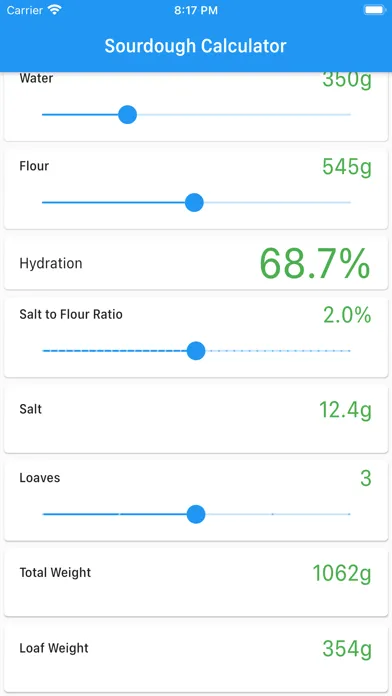 Ảnh chụp màn hình của Sourdough Hydration Calc