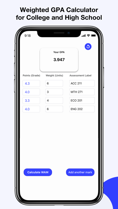 Weighted GPA Calculator Screenshots
