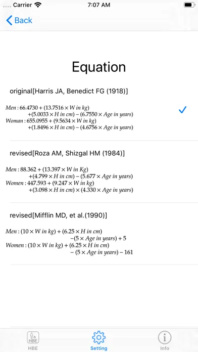 Zrzuty ekranu Harris Benedict Equation