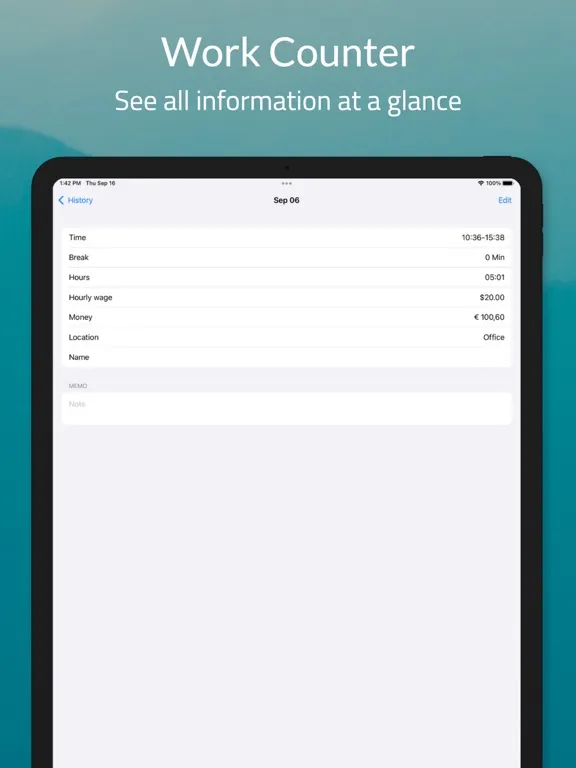Work Counter: Hours Tracker iPad 應用截圖