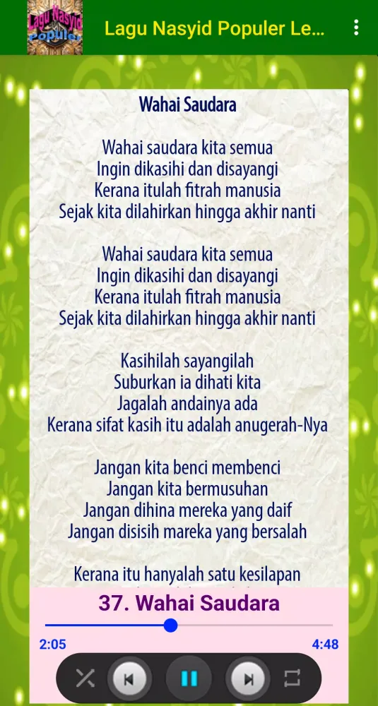 Zrzuty ekranu Lagu Nasyid Populer Lengkap