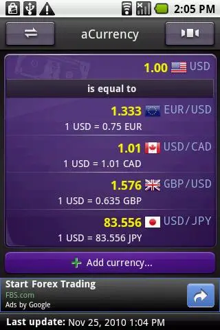 aCurrency (exchange rate) Screenshots