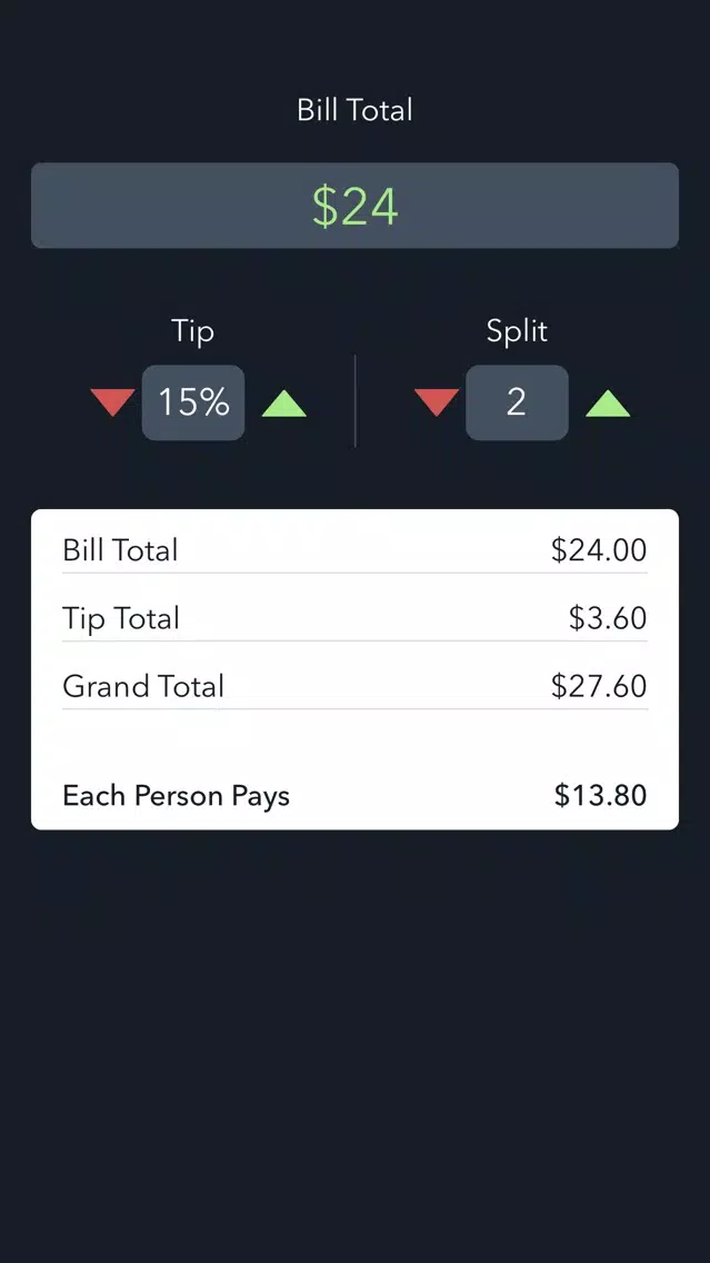 Tangkapan layar BillTipper - Calculate Bill Tip and Split Amounts
