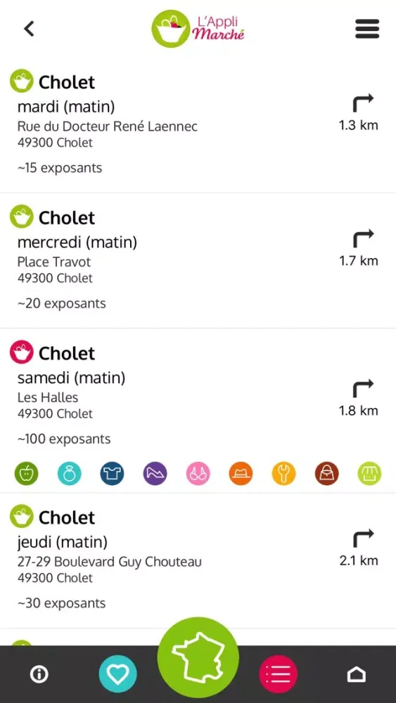 Capturas de tela do Appli marchés : tous les marchés en France