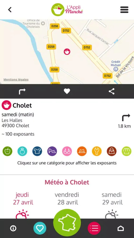 Capturas de tela do Appli marchés : tous les marchés en France