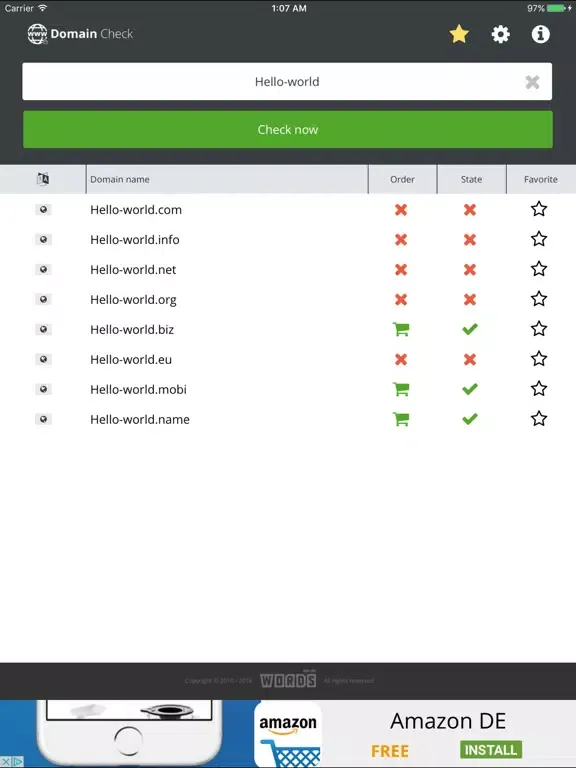 Ảnh chụp màn hình của a! Domain Check iPad 