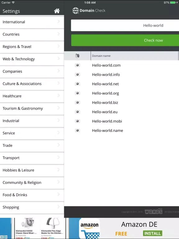 Ảnh chụp màn hình của a! Domain Check iPad 