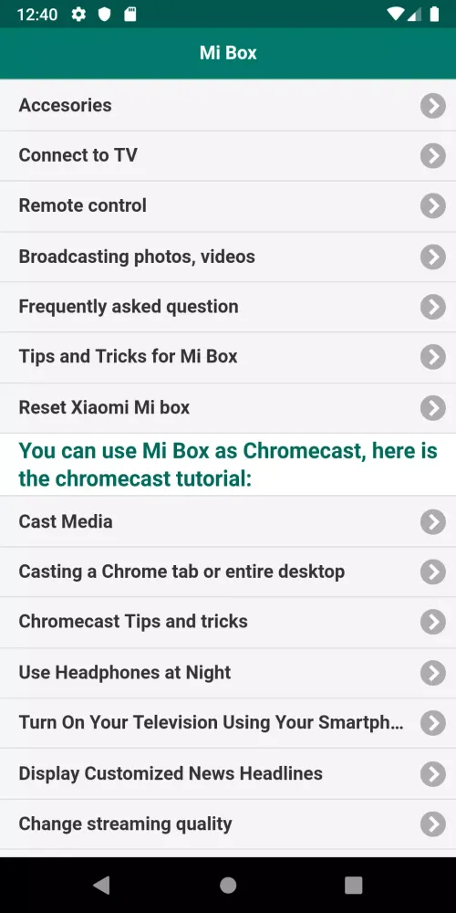 User guide for Mi Box Screenshots