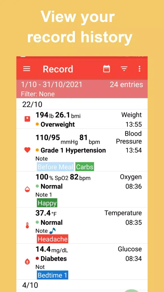 Vital Signs - Blood Pressure স্ক্রিনশট