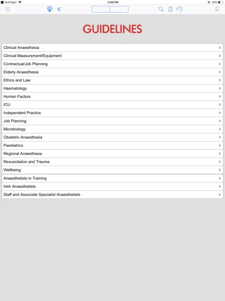 ภาพหน้าจอของ Association of Anaesthetists iPad 