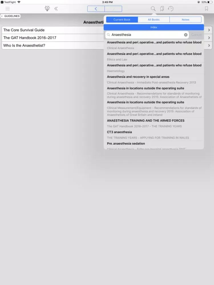 ภาพหน้าจอของ Association of Anaesthetists iPad 