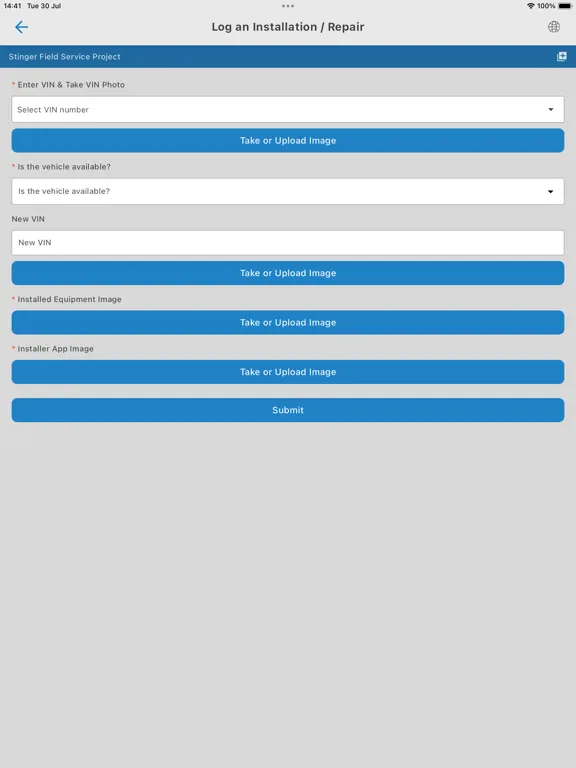 Tangkapan layar Stinger Field Services iPad 