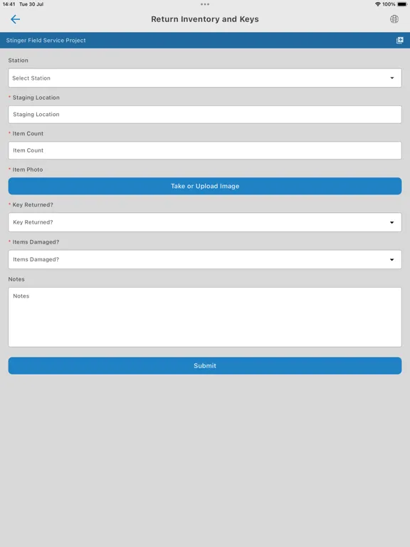 Tangkapan layar Stinger Field Services iPad 