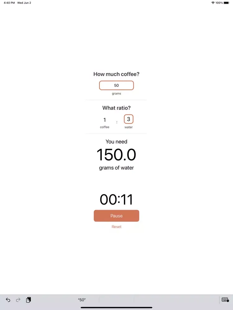 Coffee Ratios Calculator iPad  Screenshots