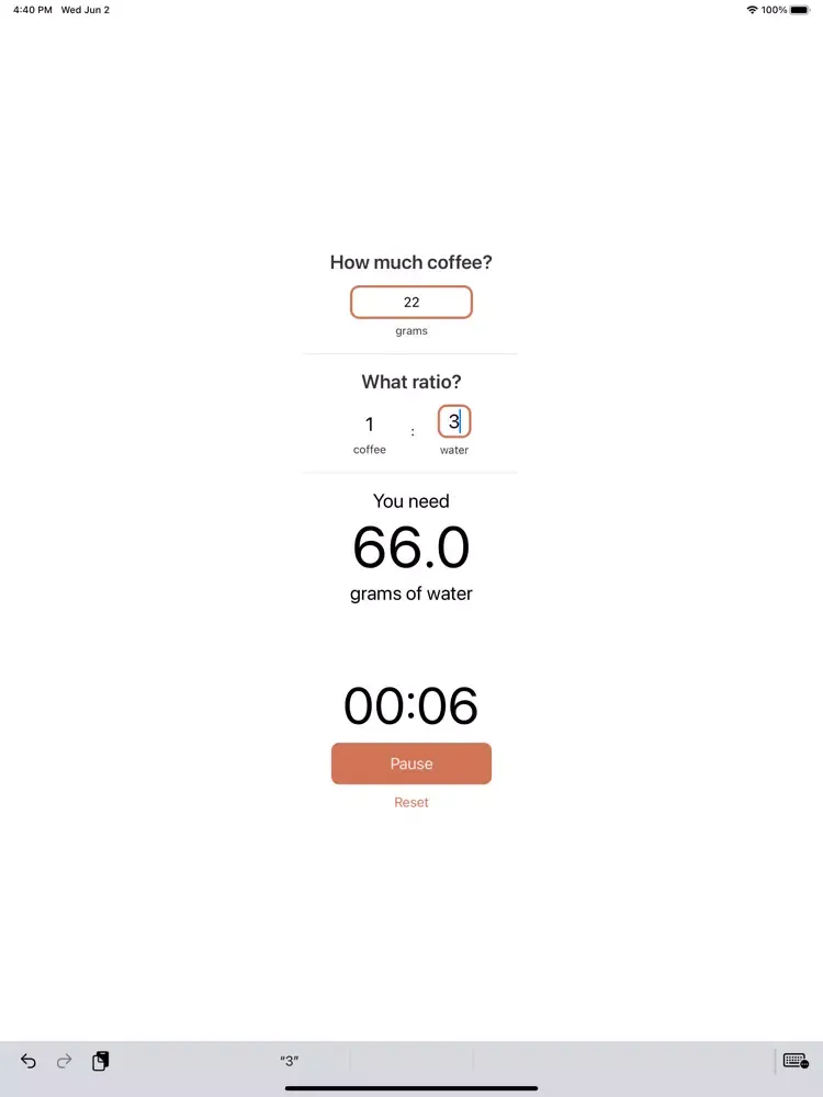 Coffee Ratios Calculator iPad  Screenshots
