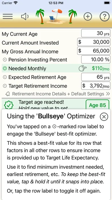 Retirement Analyst Screenshots