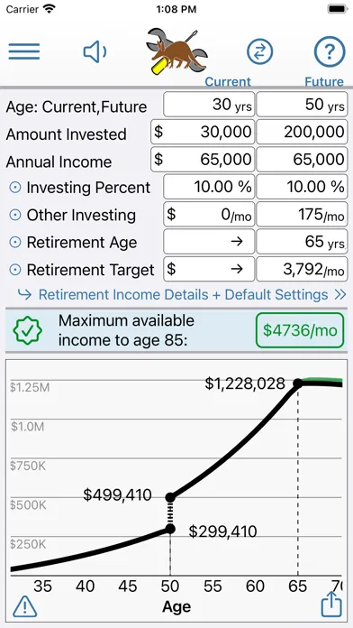 Retirement Analyst Screenshots