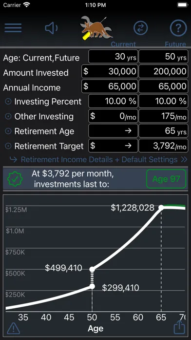 Retirement Analyst Screenshots