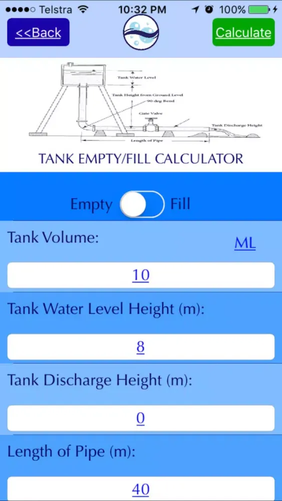 Tangkapan layar Tank Empty & Fill Calculator by Water Toolbox