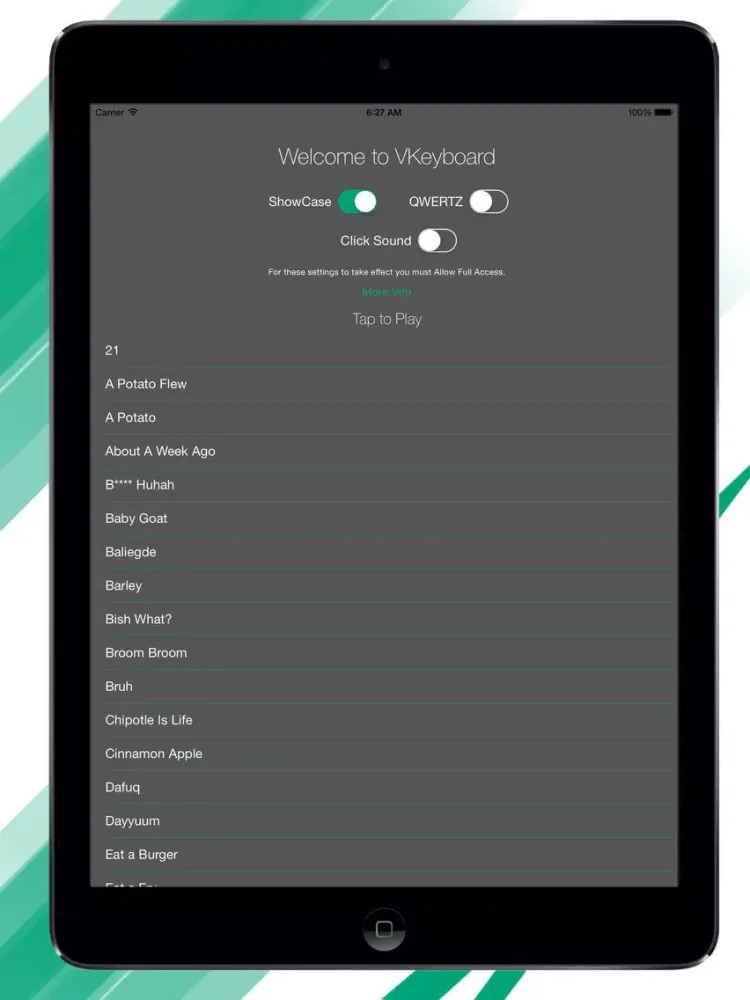 VKeyboard - Keyboard and Soundboard for Vine iPad  স্ক্রিনশট