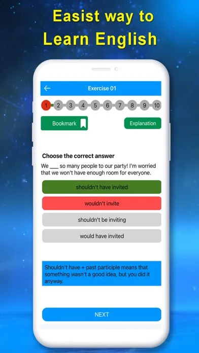 Capturas de tela do English Grammar Quiz App