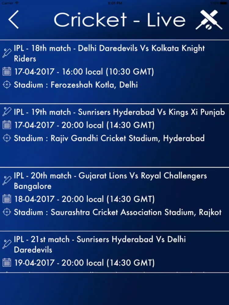 Capturas de tela do IpL-Live Cricket iPad 