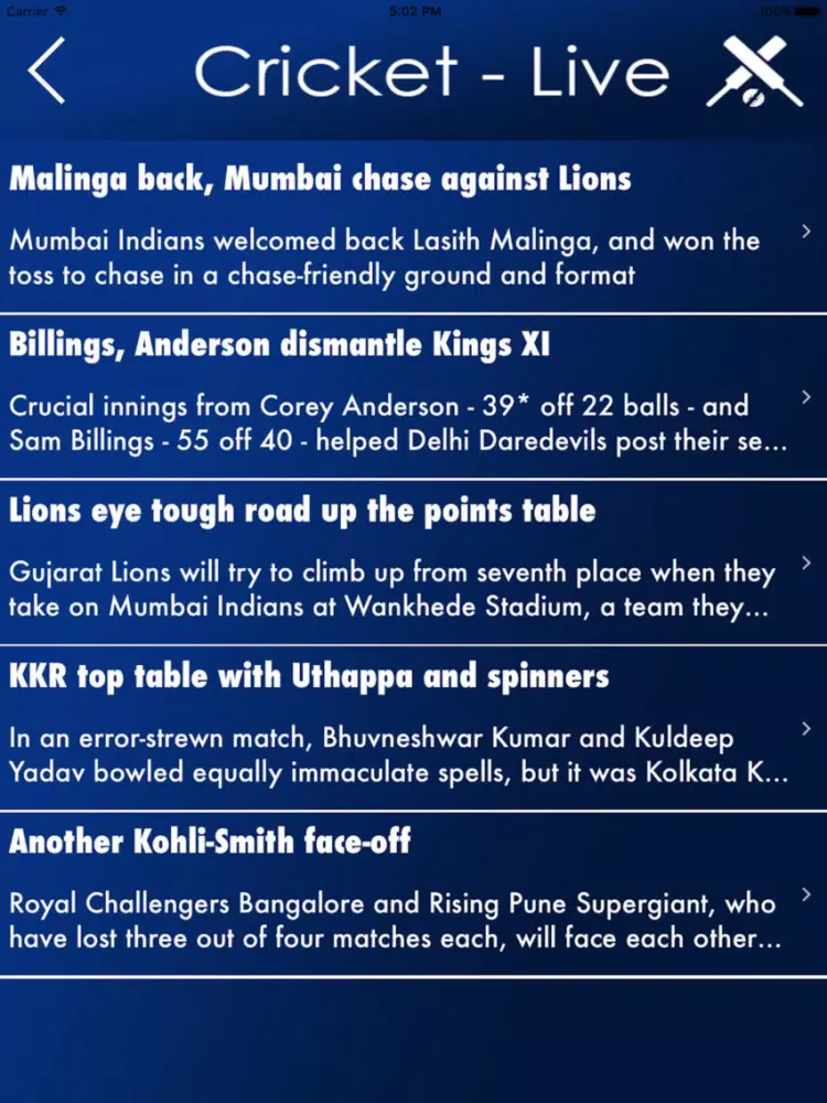 Capturas de tela do IpL-Live Cricket iPad 