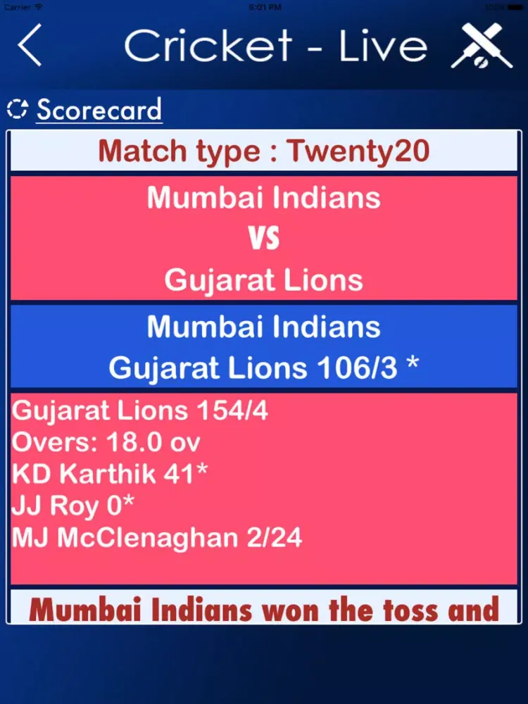 Capturas de tela do IpL-Live Cricket iPad 
