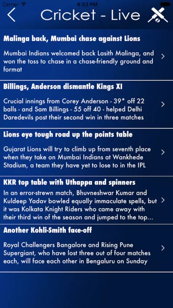 Capturas de tela do IpL-Live Cricket
