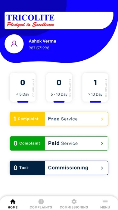 Capturas de tela do Tricolite Service App