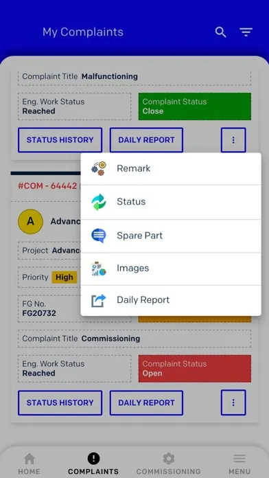 Capturas de tela do Tricolite Service App