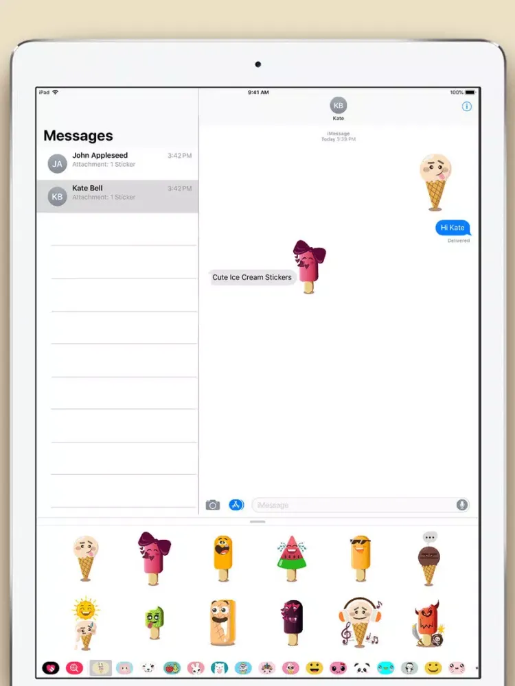 Cute Ice Cream Kawaii Stickers iPad 应用截图