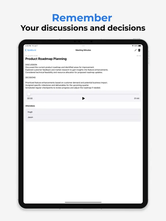 Minutes: Record Audio Meetings iPad 应用截图
