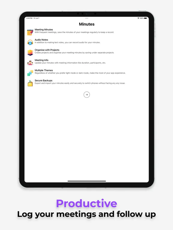 Minutes: Record Audio Meetings iPad 应用截图