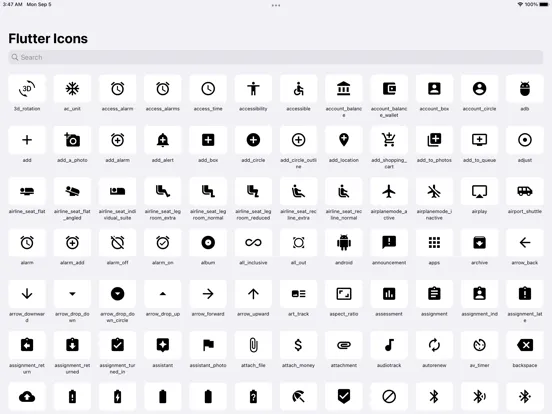 Flutter Icons Explorer iPad  Screenshots
