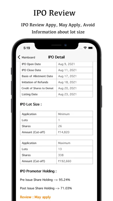 IPO Update Screenshots