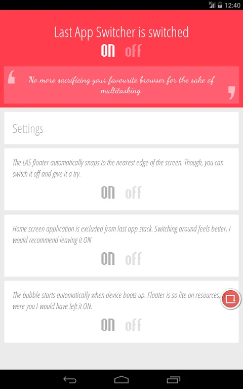 Tangkapan layar Last App Switcher