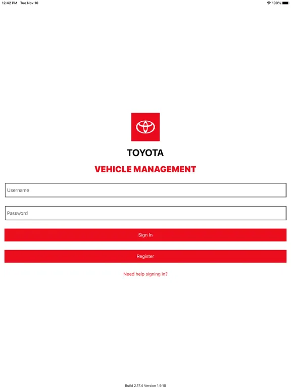 Capturas de tela do Toyota Vehicle Management iPad 
