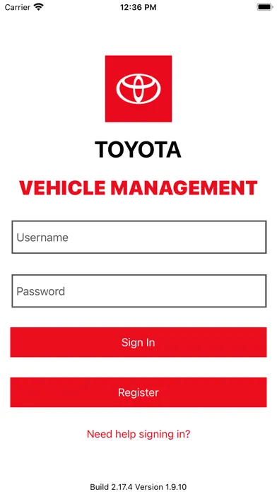 Capturas de tela do Toyota Vehicle Management