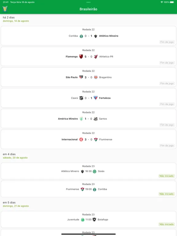 Capturas de tela do Brasileirão 2022 iPad 