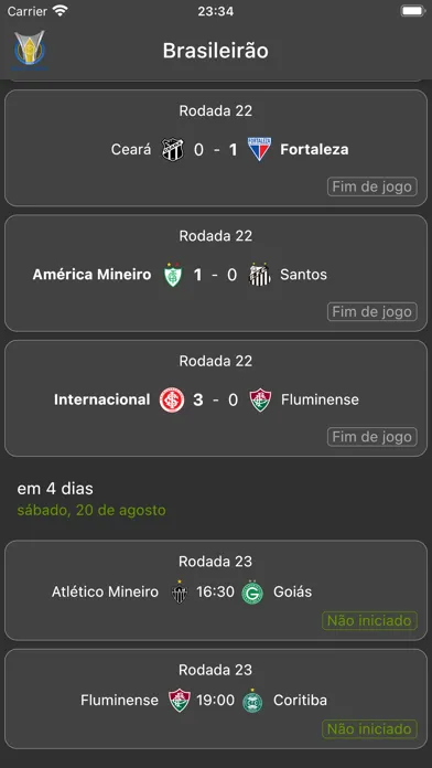 Capturas de tela do Brasileirão 2022