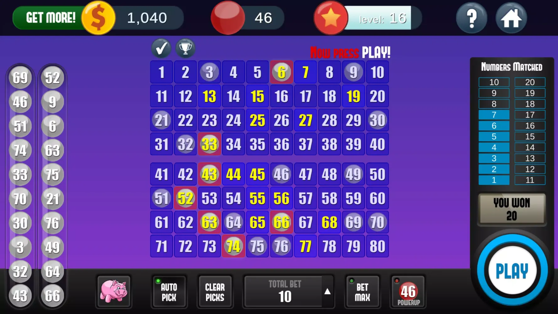 A Keno Game Screenshots