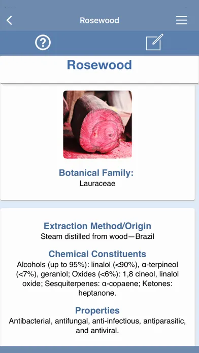 Zrzuty ekranu Ref Guide for Essential Oils