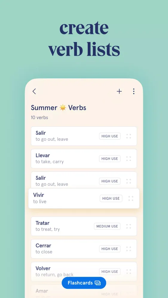 Visual Verbs: Spanish Verb App Screenshots