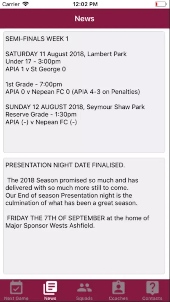 Captures d'écran de APIA Womens NPL Football