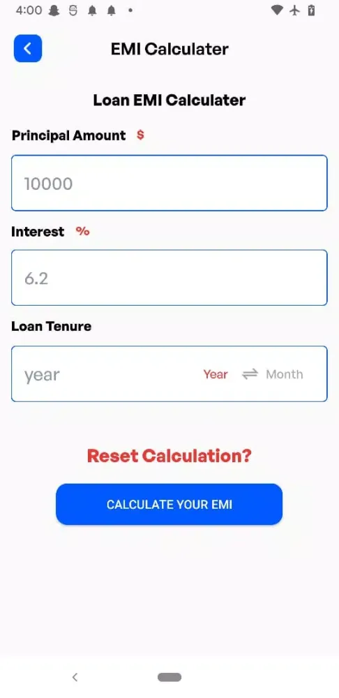 Account Emi Calculator Screenshots