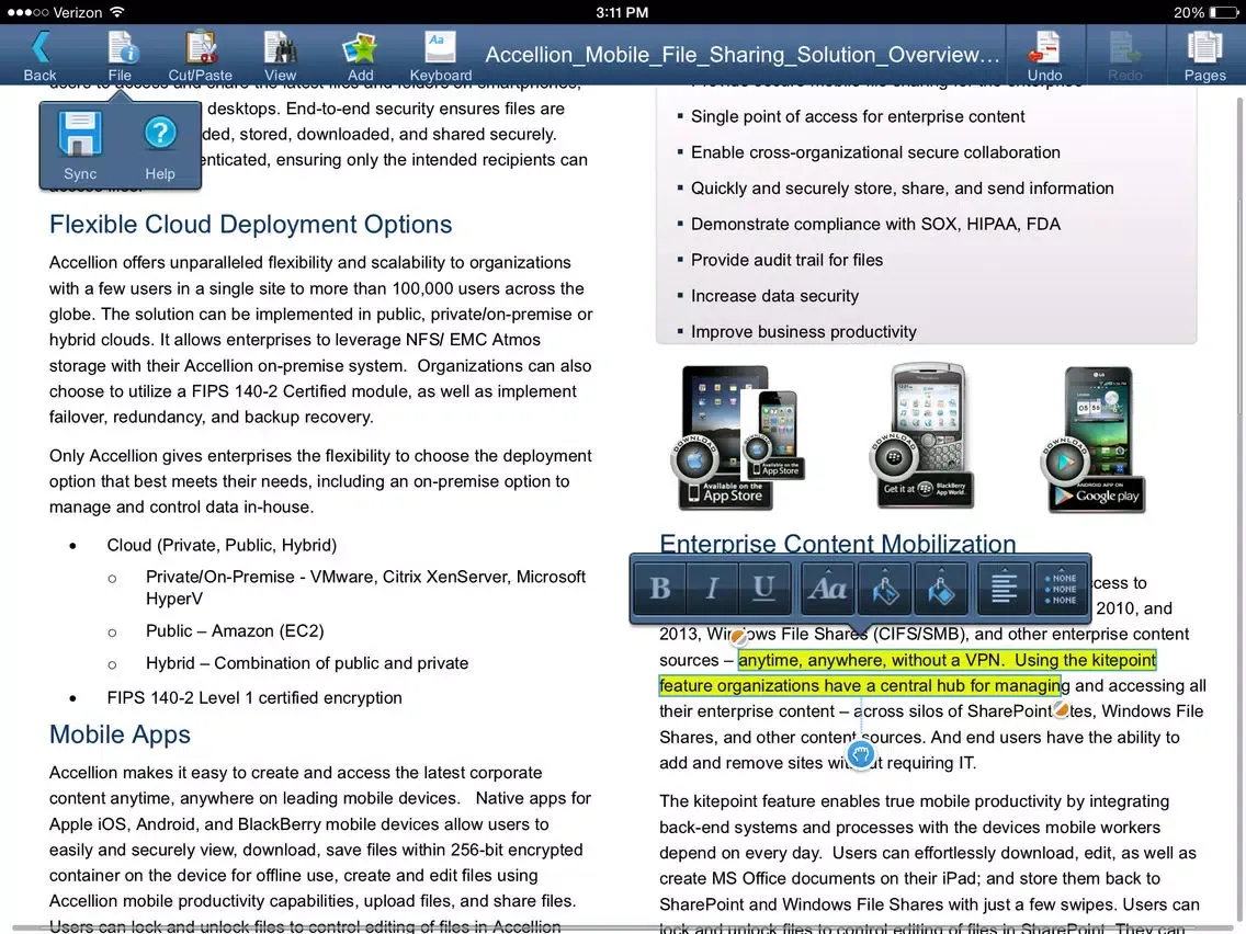 صور Accellion Mobile App for Good Technology iPad