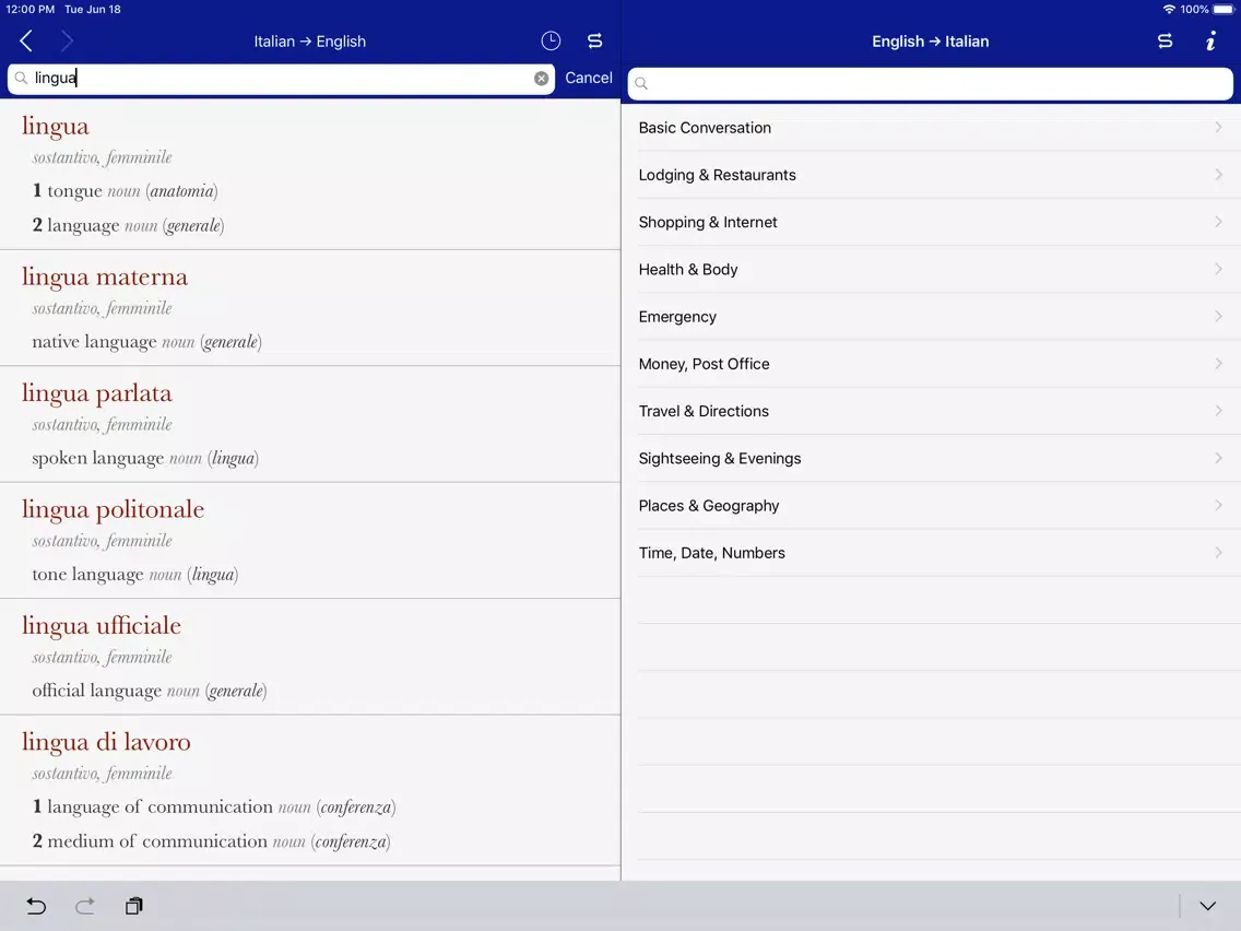 Accio Italian-English iPad  Screenshots